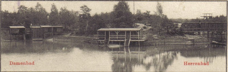 Damen und Herrenbad getrennt am Clubteich Hosena, um 1900